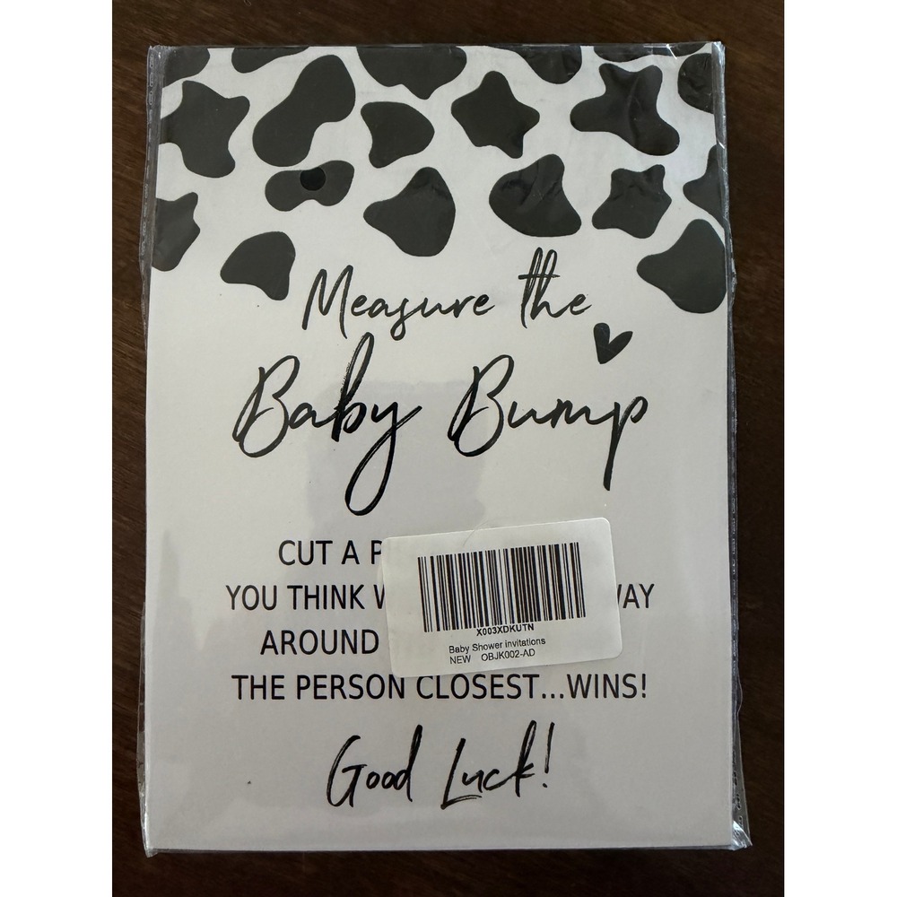 Cow Print Measure the Baby Bump Baby Shower Game Set Black White OBJK002-AD